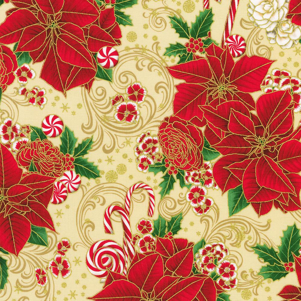 Robert Kaufman Fabrics SRKM-22945-84 CREAM From Holiday Flourish-Peppermint Twist