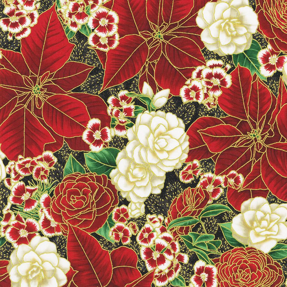 Robert Kaufman Fabrics SRKM-22946-2 BLACK From Holiday Flourish-Peppermint Twist
