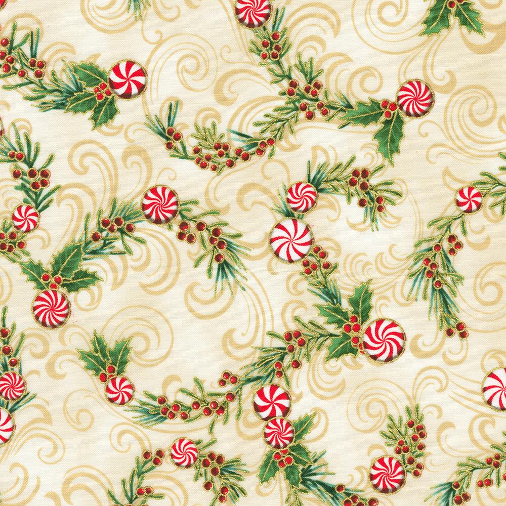 robert kaufman fabrics SRKM-22947-85 VANILLA from Holiday Flourish-Peppermint Twist