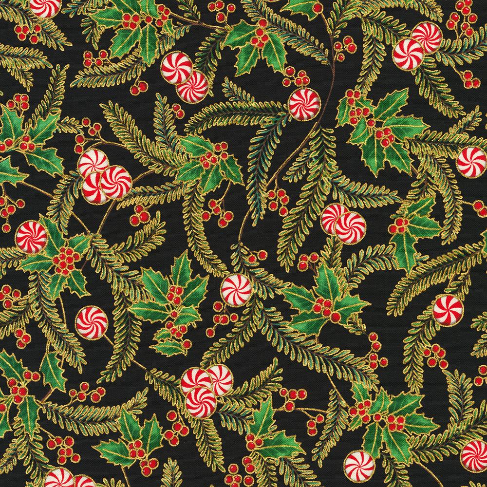 robert kaufman fabrics SRKM-22948-2 BLACK from Holiday Flourish-Peppermint Twist