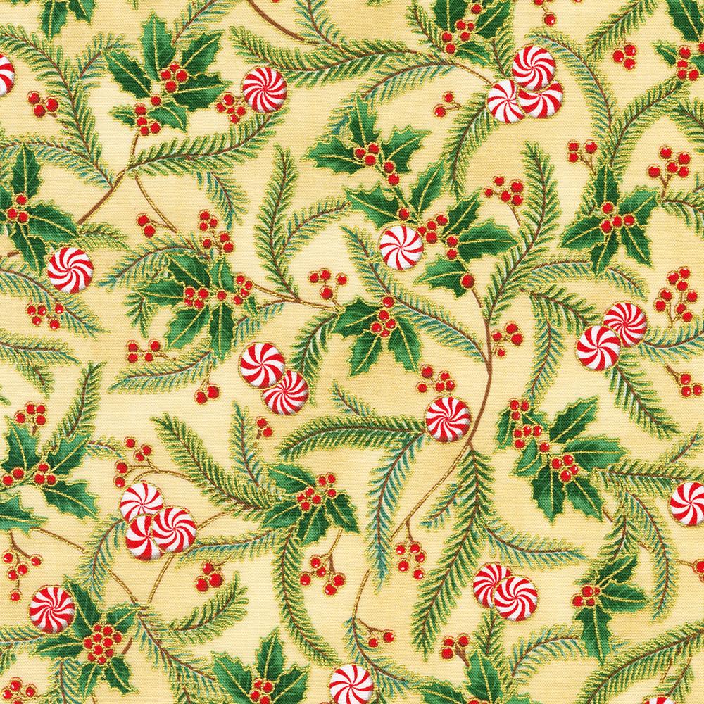 Robert Kaufman Fabrics SRKM-22948-84 CREAM From Holiday Flourish-Peppermint Twist