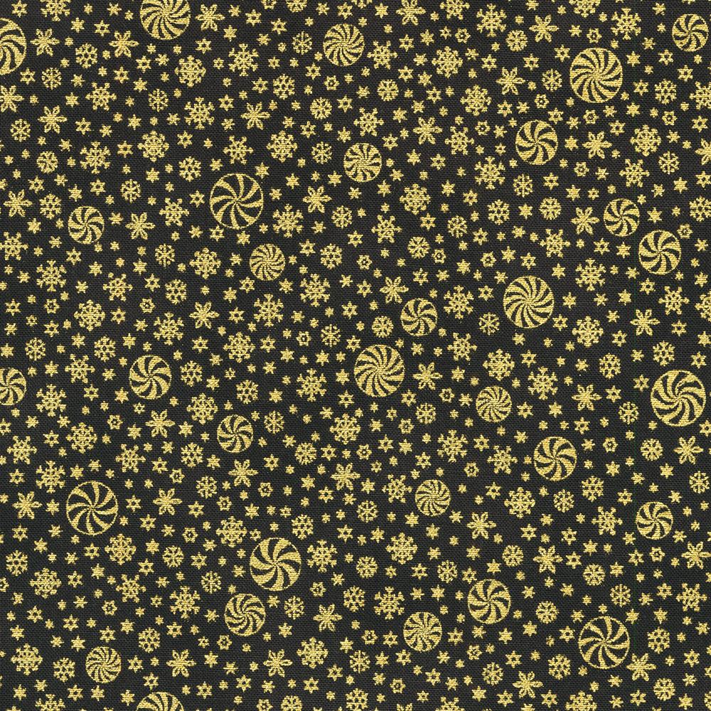 Robert Kaufman Fabrics SRKM-22953-2 BLACK From Holiday Flourish-Peppermint Twist