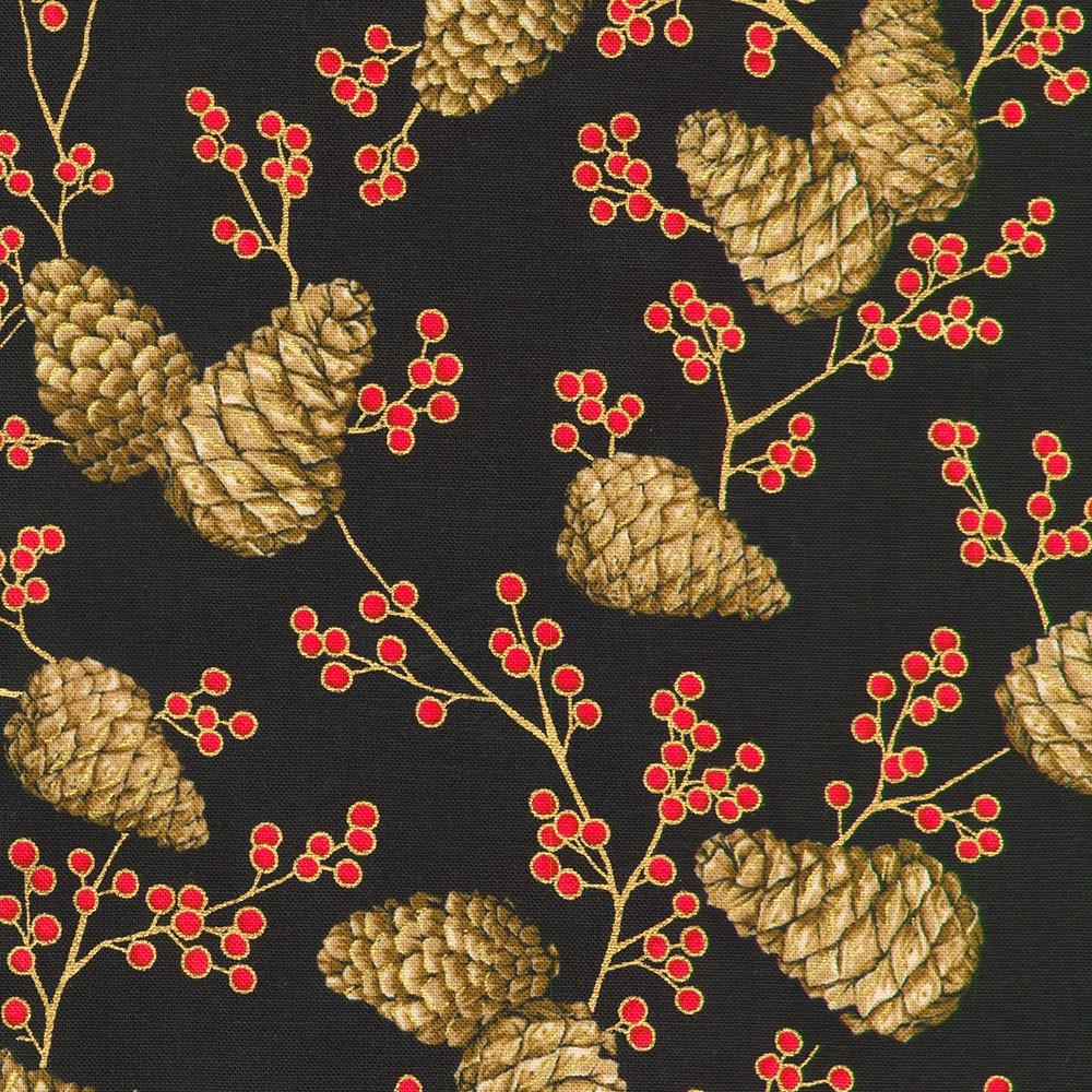 robert kaufman fabrics SRKM-23705-2 BLACK from Holiday Flourish - Forest Glen