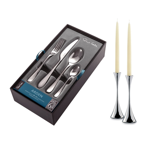 Robert Welch Arden Bright Cutlery Set 24 Piece For 6 People - Includes 2 Arden Short Candlesticks
