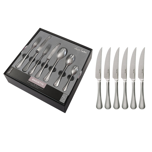 Robert Welch Baguette Vintage Cutlery Set 48 Piece For 6 People - 6 Free Steak Knives