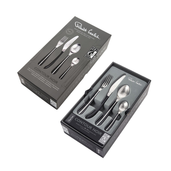 Robert Welch Contour Noir Satin Cutlery Set 24 Piece For 6 People