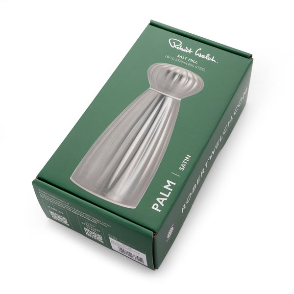Robert Welch Palm Satin Stainless Steel Medium White Salt Mill