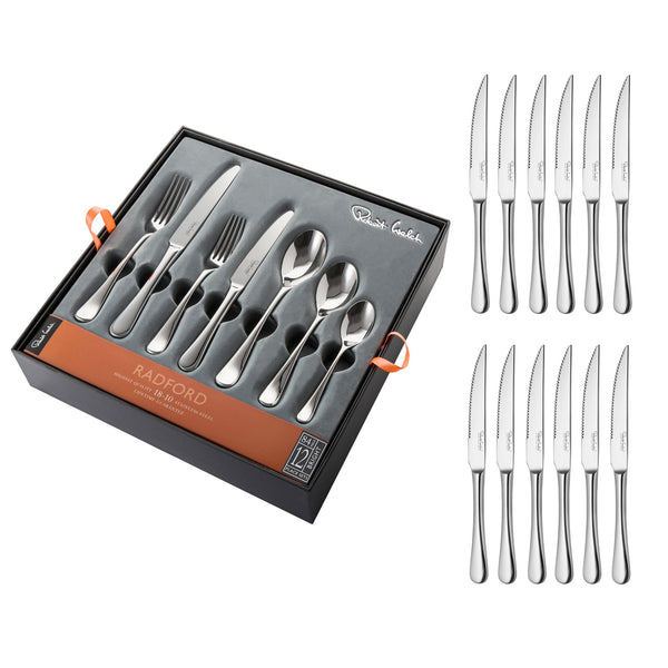 Robert Welch Radford Bright Cutlery Set 96 Piece For 12 People - 12 Free Steak Knives