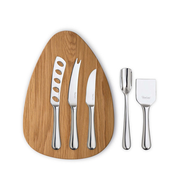 robert welch Radford Bright Gourmet Cheese Set with Oak Pebble Chopping Board 32cm 5 Piece Set