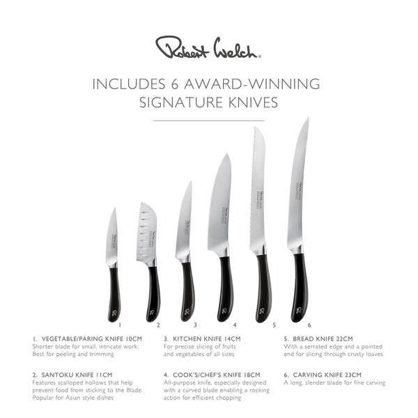 Robert Welch Signature Book Oak Knife Block Set With Knife Sharpener