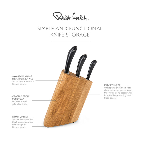 Robert Welch Signature Prism Oak Knife Block Set With Classic Chopping Board 38cm And Sharpener