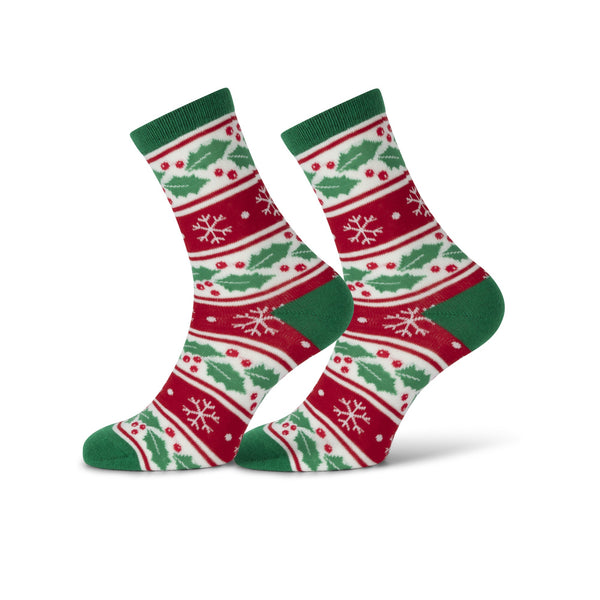 robin ruth Christmas Socks - Women Size 36-42 - Red Holly leaf