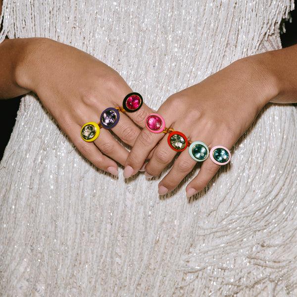 Robinson Pelham Blue Topaz Pink Enamel Arena Ring