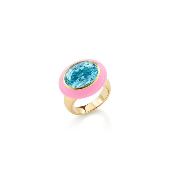 robinson pelham Blue Topaz Pink Enamel Arena Ring