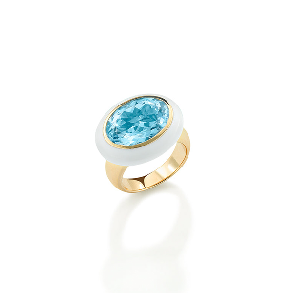 robinson pelham Blue Topaz White Enamel Arena Ring