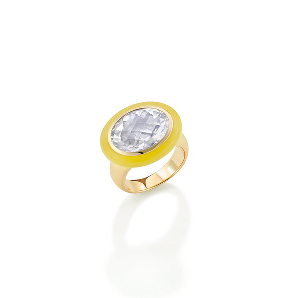 robinson pelham Rock Crystal Yellow Enamel Arena Ring