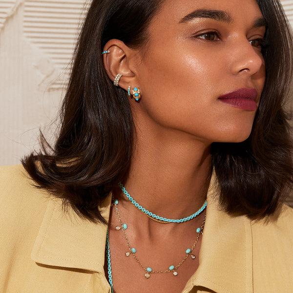 Robinson Pelham Sputnik Diamond Turquoise Enamel Necklace