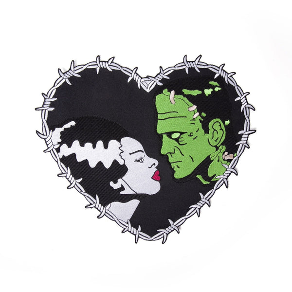 rock rebel Bride & Frankenstein Stitch Heart Large Embroidered Patch
