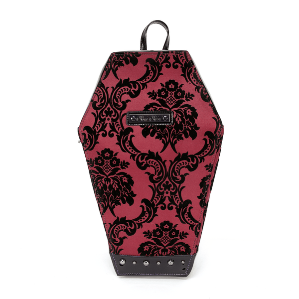 rock rebel Damask Coffin Backpack in Red