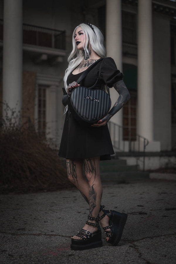 Rock Rebel Pinstripe Heart Shoulder Bag
