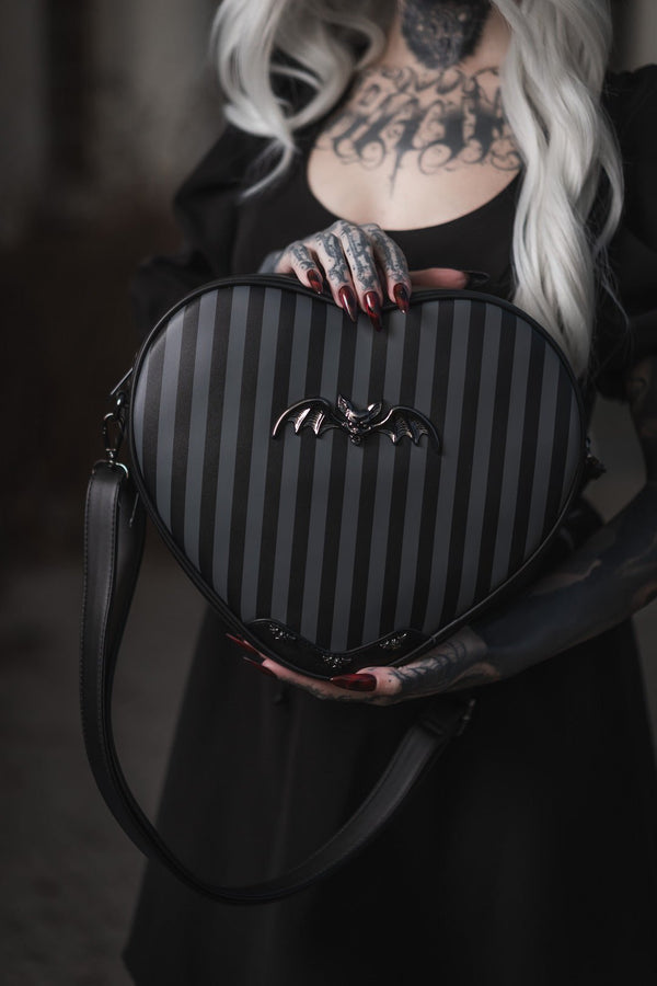 Rock Rebel Pinstripe Heart Shoulder Bag