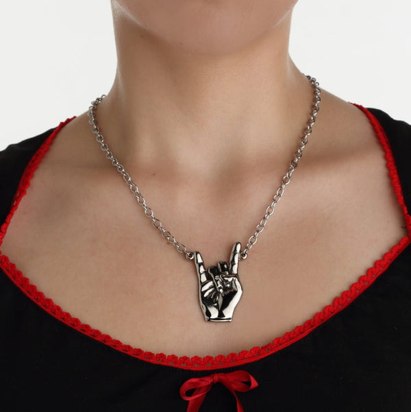 Rock Rebel Rocker Hand Pendant Necklace