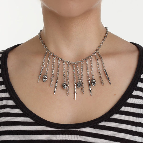 Rock Rebel Skull And Switch Blade Necklace