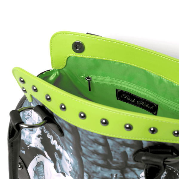 Rock Rebel We Belong Dead Bride Of Frankenstein Handbag - Green Trim