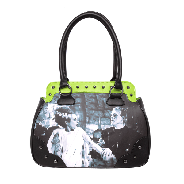rock rebel We Belong Dead Bride of Frankenstein Handbag - Green Trim