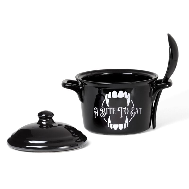 Rock Revival "A Bite To Eat Bowl - Cauldron With Spoon" Bowl Black-white By Alchemy England