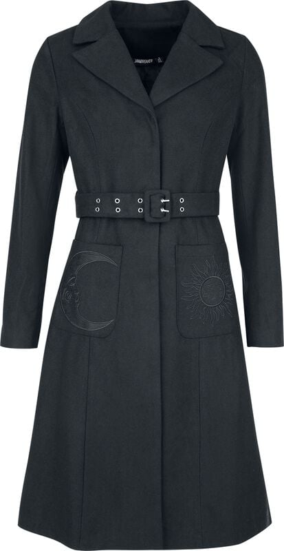 rock revival "Belted Coat with Sun & Moon Embroidery" Coat black by Jawbreaker