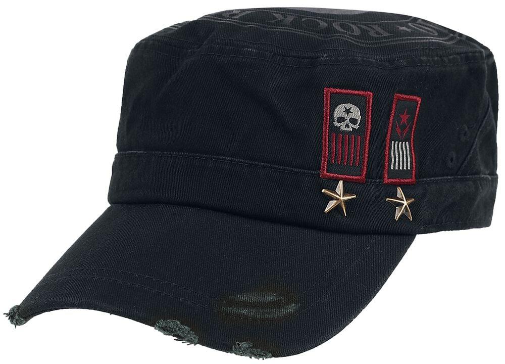 rock revival "Black Army Cap with Print Patches and Studs" Cap black by Rock Rebel by EMP
