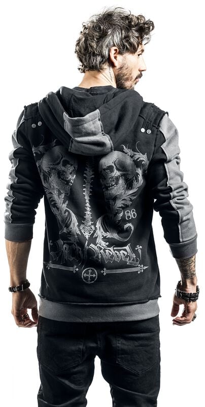 Rock Revival "Black Hooded Jacket With Rock Rebel And Skull Prints" Hoodie Jacket Black By Rock Rebel By EMP