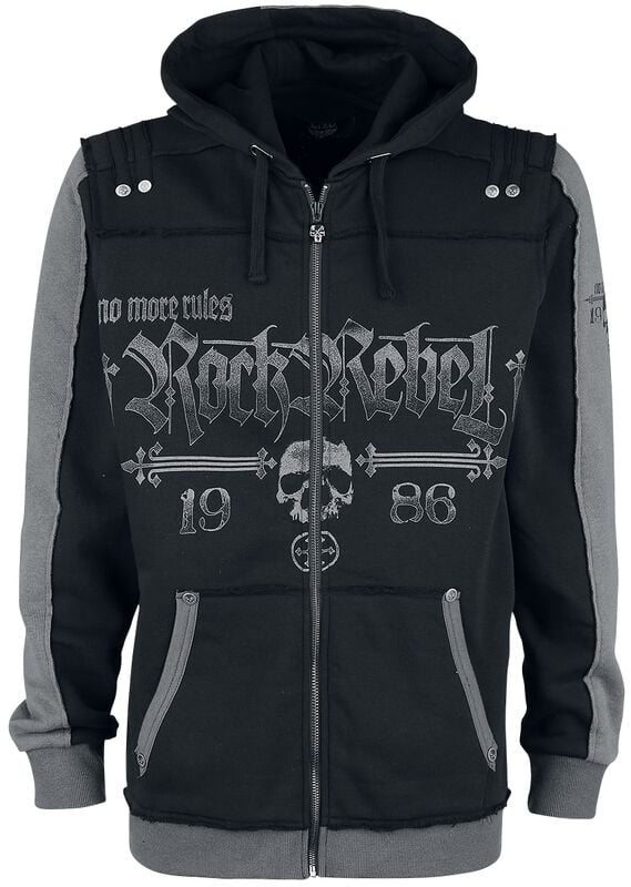 Rock Revival "Black Hooded Jacket With Rock Rebel And Skull Prints" Hoodie Jacket Black By Rock Rebel By EMP