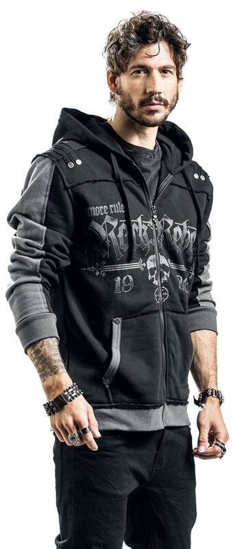 rock revival "Black Hooded Jacket with Rock Rebel and Skull Prints" Hoodie Jacket black by Rock Rebel by EMP