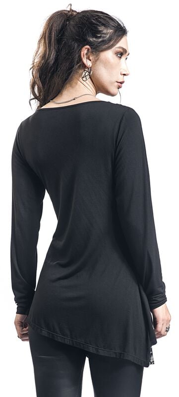 Rock Revival "Black Long-Sleeve Shirt With Waterfall Neckline And Print" Long-sleeve Shirt Black By Black Premium By EMP