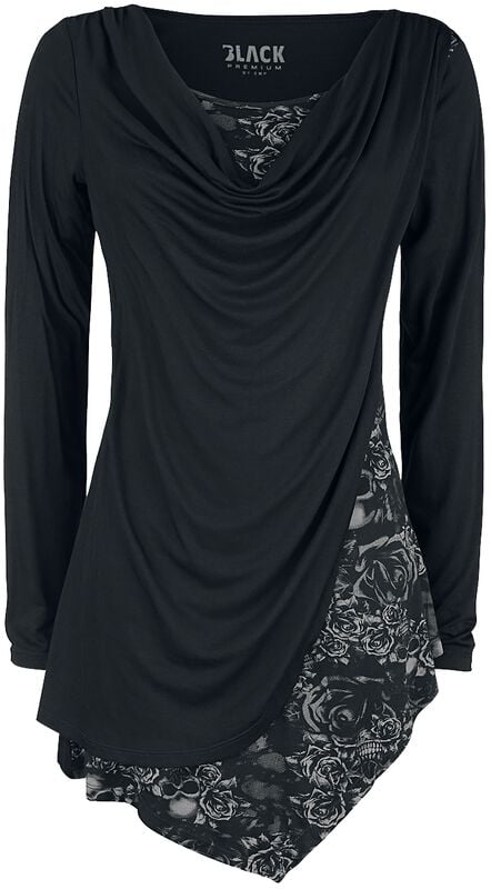 Rock Revival "Black Long-Sleeve Shirt With Waterfall Neckline And Print" Long-sleeve Shirt Black By Black Premium By EMP