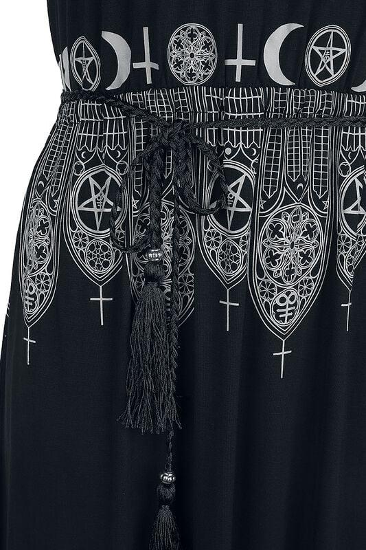 Rock Revival "Black Maxi Dress With Prints And Narrow Tie-Belt" Maxi Dress Black By Gothicana By EMP