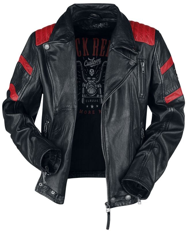 Rock Revival "Black/Red Leather Biker Jacket" Leather Jacket Black-red By Rock Rebel By EMP