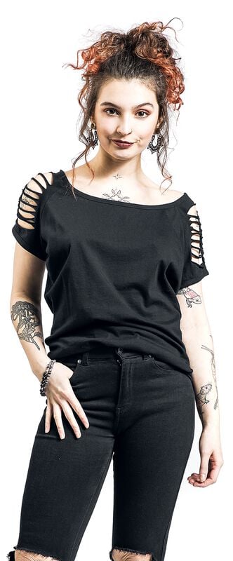 Rock Revival "Black T-shirt With Cut-outs On The Sleeves" T-Shirt Black By RED By EMP