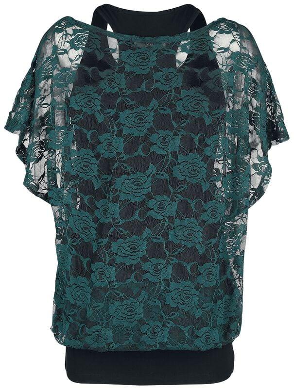 Rock Revival "Black Top With Green Lace T-Shirt" T-Shirt Black-green By Black Premium By EMP