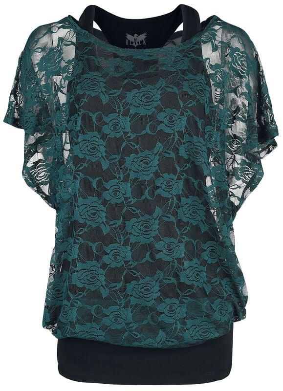 rock revival "Black top with green lace T-Shirt" T-Shirt black-green by Black Premium by EMP