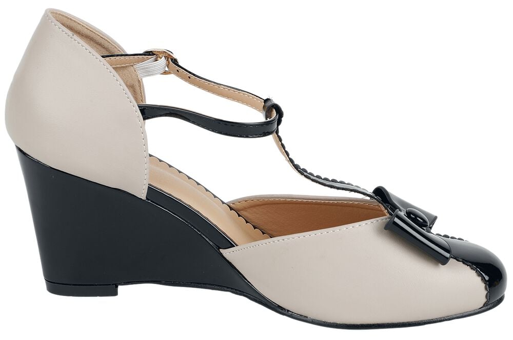 Rock Revival "Bow Vixen Wedges" High Heel Black-beige By Banned Retro
