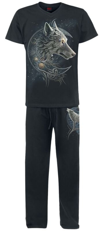 Rock Revival "Celtic Wolf - Men's Gothic Pyjama Set (4 Pcs)" Pyjama Black By Spiral
