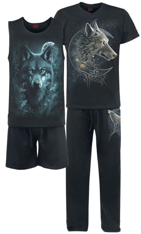 rock revival "Celtic Wolf - Men's Gothic Pyjama Set (4 pcs)" Pyjama black by Spiral