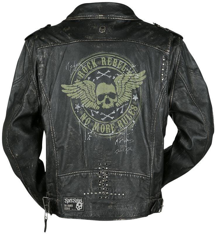 Rock Revival "Chaqueta De Cuero Estilo Biker En Gris Oscuro" Leather Jacket Dark Grey By Rock Rebel By EMP