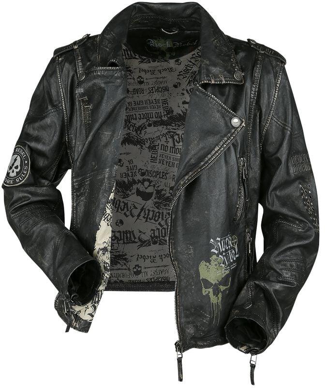 Rock Revival "Chaqueta De Cuero Estilo Biker En Gris Oscuro" Leather Jacket Dark Grey By Rock Rebel By EMP