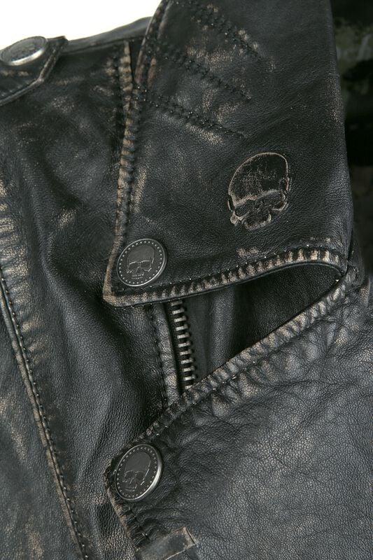 Rock Revival "Chaqueta De Cuero Estilo Biker En Gris Oscuro" Leather Jacket Dark Grey By Rock Rebel By EMP