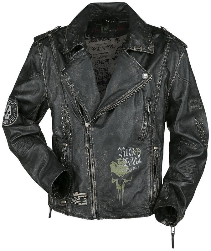 rock revival "Chaqueta de cuero estilo biker en gris oscuro" Leather Jacket dark grey by Rock Rebel by EMP