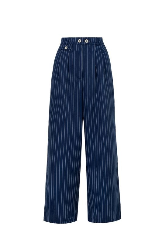 rock revival "Costello Trousers" Cloth Trousers blue-white by Hell Bunny